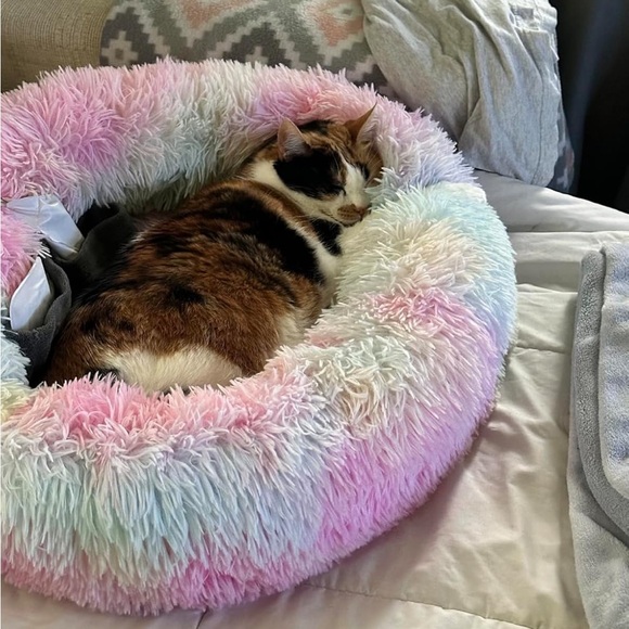 Fur Round Container calming bed Deluxe Super Plush Pet Bed - Picture 1 of 5